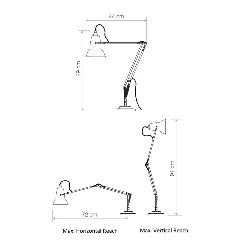 Specification image for Anglepoise Original 1227 Brass Desk Lamp