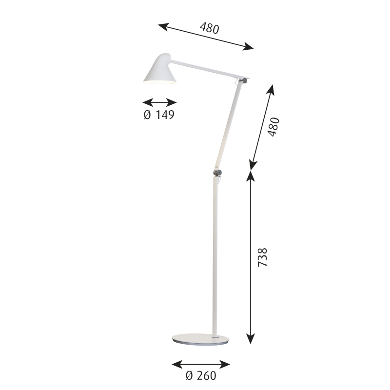 Specification image for Louis Poulsen NJP LED Floor Lamp