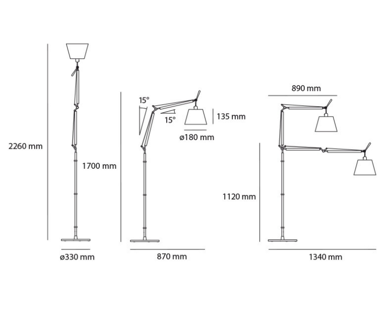 Specification image for Artemide Tolomeo Basculante Floor Lamp