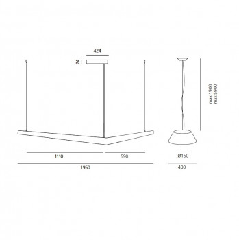 Specification image for Artemide Mouette Asymmetrical LED Suspension