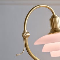 Louis Poulsen PH 2/2 Question Mark Pale Rose Table Lamp on pink surface