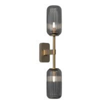 Astro Tacoma Twin Reed Wall Light Antique Brass Reed Ribbed Smoke