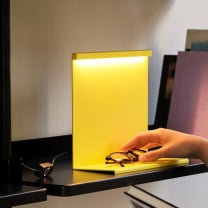 HAY LBM LED Table Lamp Titanium Yellow on Shelf
