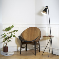 Warm Nordic Cone Floor Lamp with Table Black Noir with Teak Table
