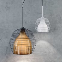 Diesel Living with Lodes Cage Pendant Small White Cage/White Diffuser and Large Black Cage/Bronze Diffuser On