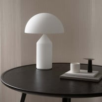 Oluce Atollo Opal Glass Lamp on Side Table