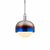 Buster + Punch Forked Shade + Globe Pendant Large Opal Glass Burnt Steel Shade