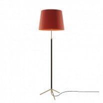 Santa & Cole Pie de Salon G1 Floor Lamp Red Amber Shade with Polished Brass Structure