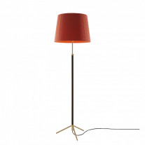 Santa & Cole Pie de Salon G1 Floor Lamp Red Amber Shade with Polished Brass Structure