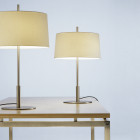 Santa & Cole Diana Menor & Diana Table Lamp Satin Nickel Structure/White Linen Shade