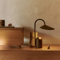  Ferm Living Arum LED Portable Lamp Dark Chocolate on Shelf
