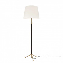 Santa & Cole Pie de Salon G1 Floor Lamp White Linen Shade with Polished Brass Structure