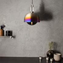 Buster + Punch Forked Shade + Globe Pendant Medium Smoked Glass Burnt Steel Shade