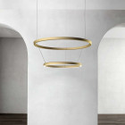 Large and Small Compendium Circular Suspension Lights in Brass