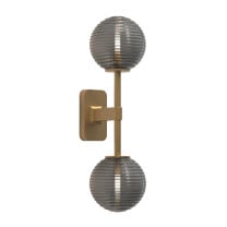 Astro Tacoma Twin Globe Wall Light Antique Brass Globe Ribbed Smoke