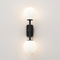 Astro Tacoma Twin Wall Light Matt Black Ribbed Glass Shade