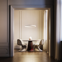 Artemide Architectural Somnium Stand Alone Circular LED Suspension Light Lifestyle Table