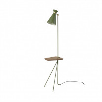 Warm Nordic Cone Floor Lamp with Table Pine Green with Teak Table