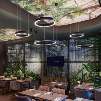 Mito Sospeso Move LED Pendants in Restaurant