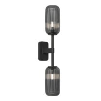 Astro Tacoma Twin Reed Wall Light Matt Black Reed Ribbed Smoke