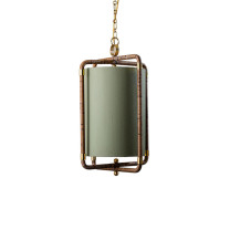 Porta Romana Holden Lantern Pendant Green with Brown Cane