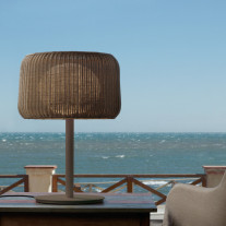 Fora Outdoor Table Lamp on Beach (Rattan Brown)