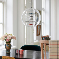 Verpan VP Globe Coloured Glass Pendant Above Dining Table