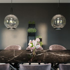 Black Prandina Capitan da Mar LED Pendants over Dining Table