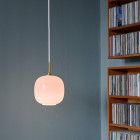 Louis Poulsen VL 45 Radiohus Pale Rose Pendant next to bookcase