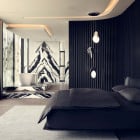 Chrome Lee Broom Eclipse LED Chandelier  in a Bedroom