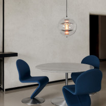Verpan VP Globe Brushed Aluminium Pendant Above Dining Table