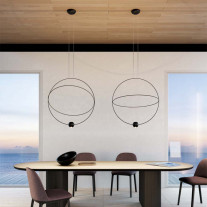 Black Lodes Elara LED Suspension Lights Over Dining Area