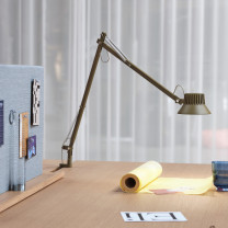 Muuto Dedicate Clamp Light Brown Green on Desk