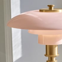 Louis Poulsen PH 2/1 Pale Rose Brass Table Lamp on side table