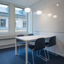 Zero Mist pendant lights in situ, above office