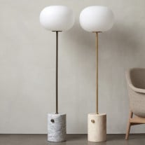 Audo Copenhagen JWDA Floor Lamp Beige Travertine/Brushed Brass and White Marble/Bronzed Brass