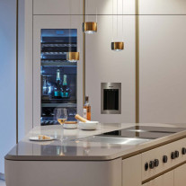 Gold Occhio Sento Sospeso LED Pendants in Kitchen