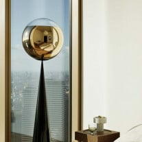 Gold Tom Dixon Mirror Ball Fat Cone LED Floor Lamp