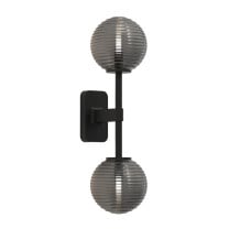Astro Tacoma Twin Globe Wall Light Matt Black Globe Ribbed Smoke