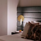 Gold Lee Broom Eclipse LED Suspension Next to Bed