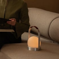 Brushed Aluminium Audo Copenhagen Carrie Leather LED Portable Lamp