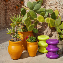 Green and Violet Kartell Sottsass Pilastro Stools