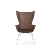 Kartell Smart Wood K/Wood Chair - Dark Wood, Slatted Ash, Chrome with Leather Seat