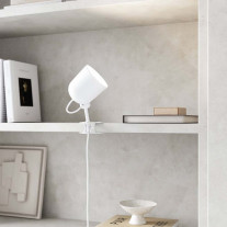 White Design For The People Angle Clamp Lamp on Bookcase