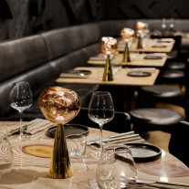 Tom Dixon Melt Portable LED Lamp - Gold in Restaurant