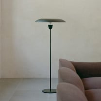 New Works Kantarell Floor Lamp Black Behind Sofa