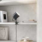 Black Design For The People Angle Clamp Lamp on Bookcase