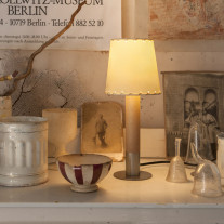 Santa & Cole Basica Minima Table Lamp Beige Parchment with Bronze Base