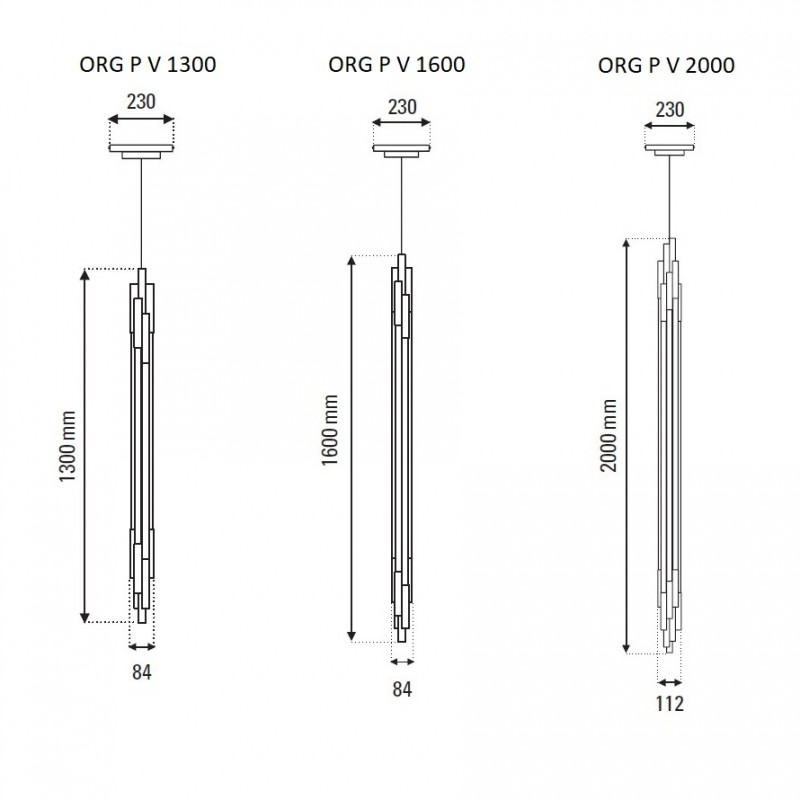 Specification image for DCW éditions ORG P Vertical LED Pendant