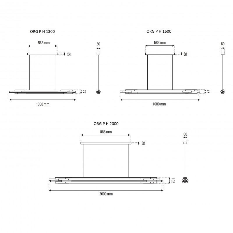 Specification image for DCW éditions ORG P Horizontal LED Pendant